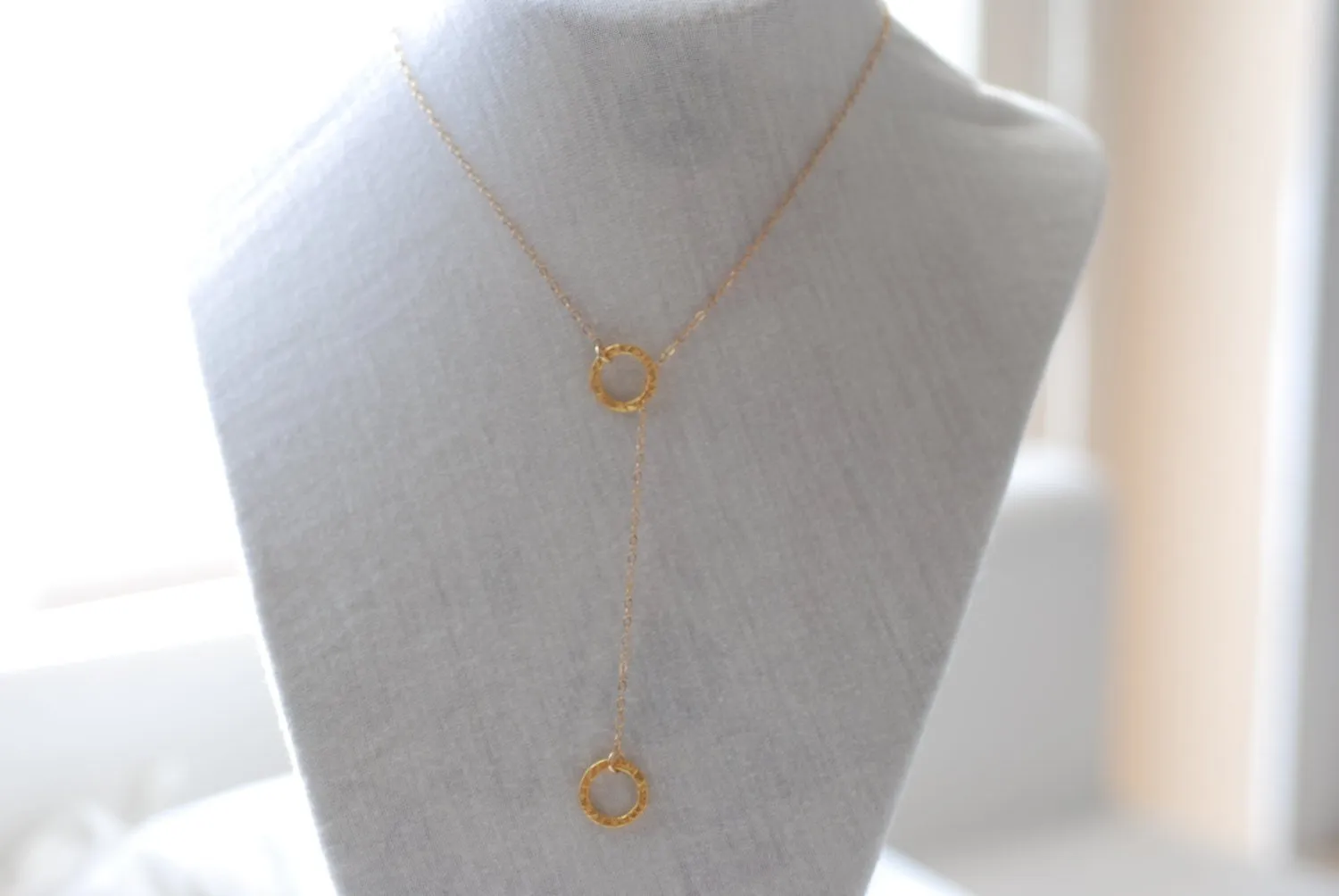 Wholesale Circle Lariat Necklace- Gold Lariat Necklace, Two circles Necklace, Round Lariat Necklace Chain, Dainty Jewelry by HeirloomEnvy