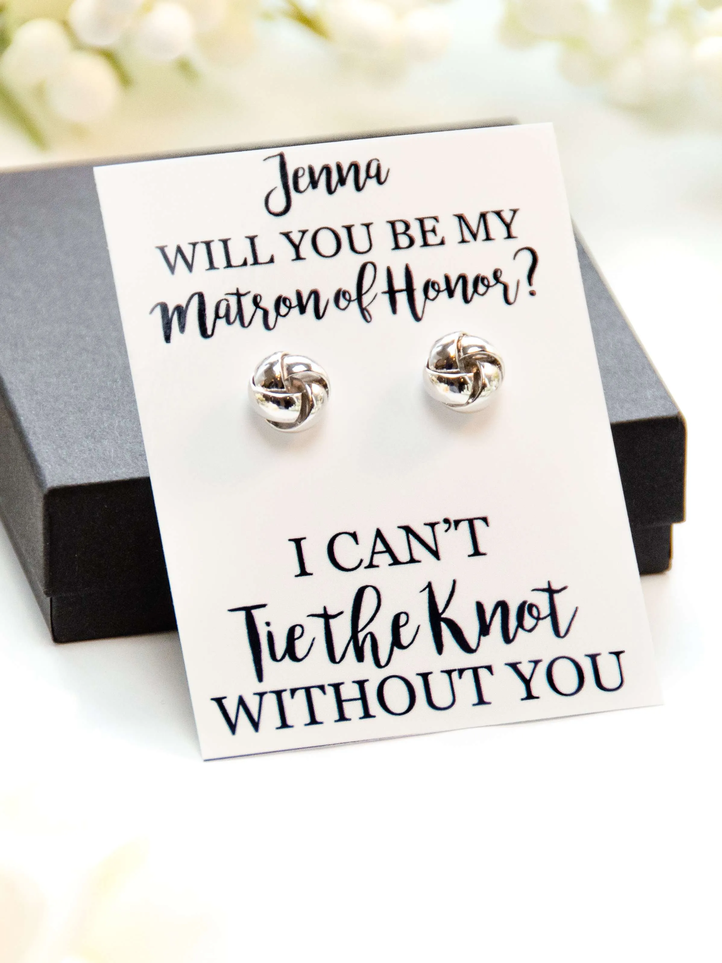 Will You Be My Matron of Honor? Proposal Silver Knot Earrings