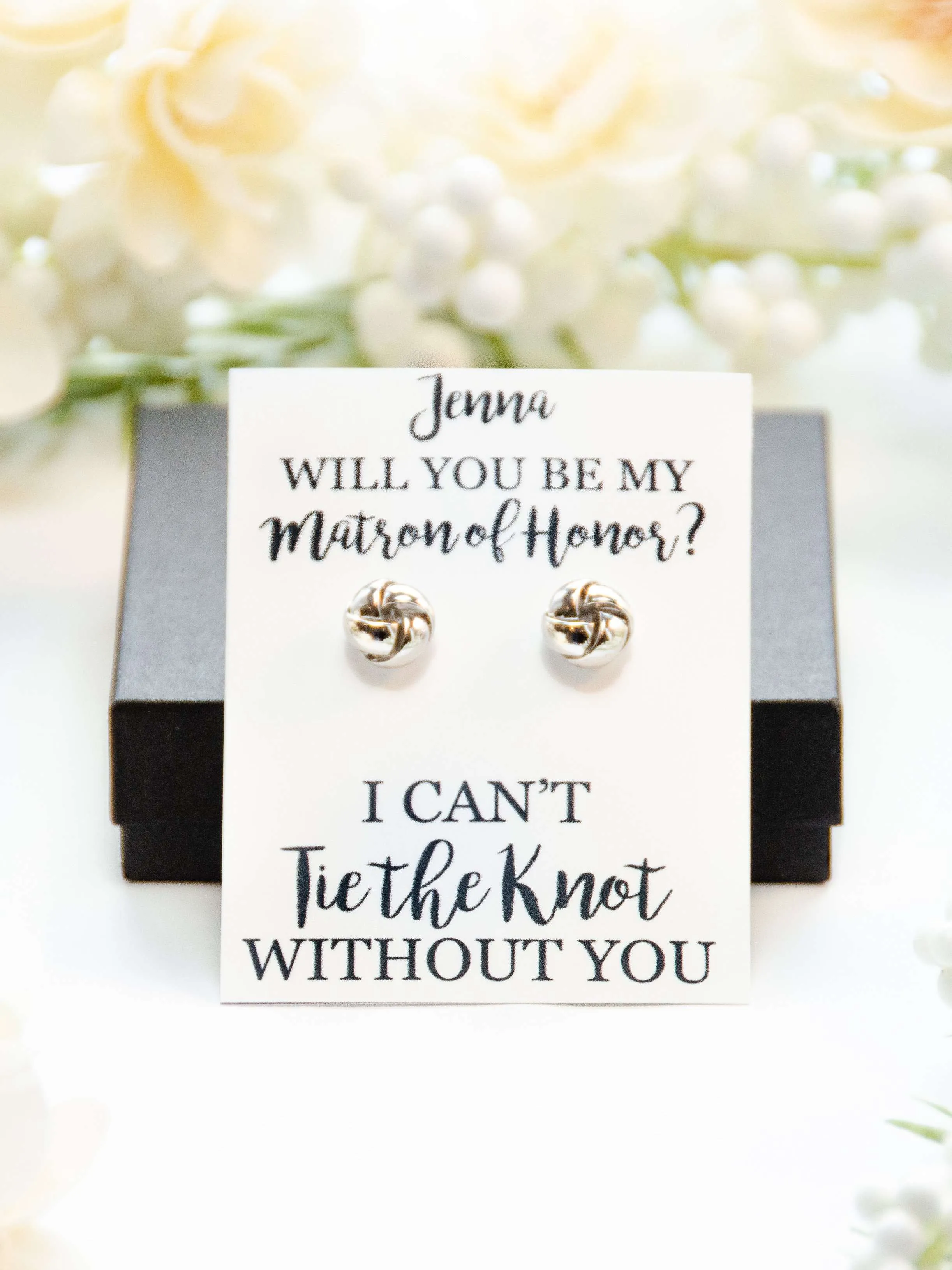 Will You Be My Matron of Honor? Proposal Silver Knot Earrings