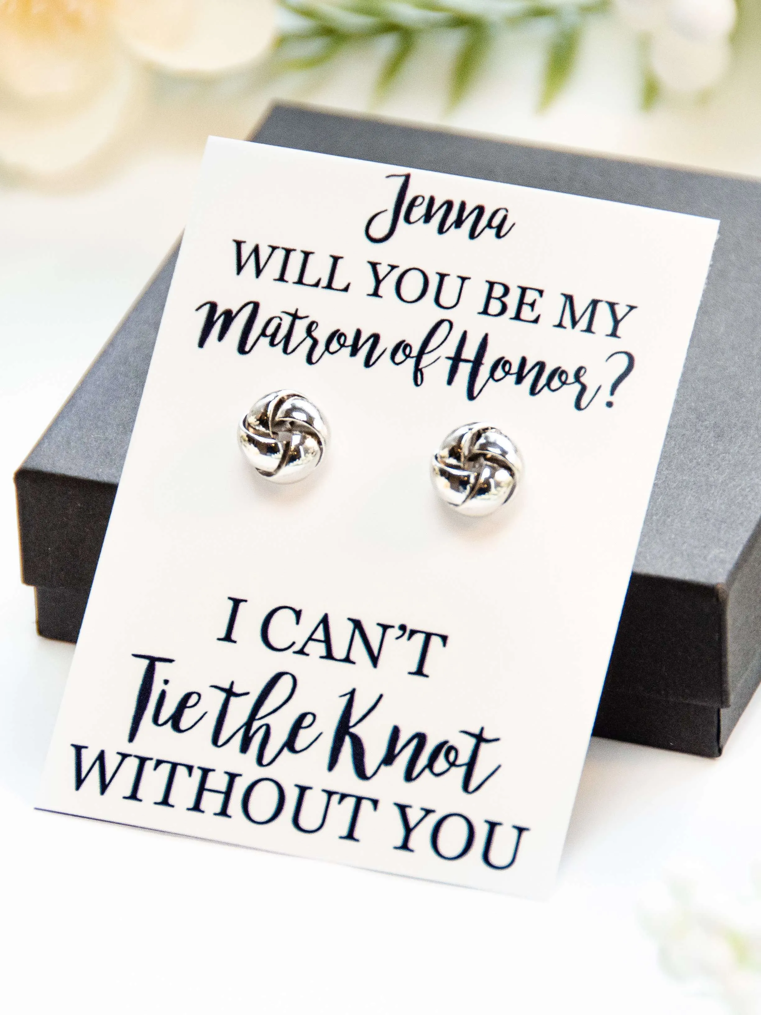 Will You Be My Matron of Honor? Proposal Silver Knot Earrings