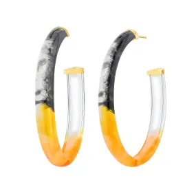 XL Oval Tie Dye Lucite Hoop Earrings in Black & Amber