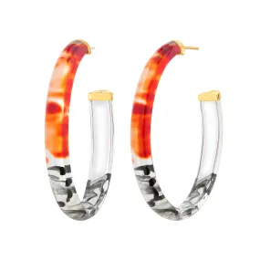 XL Oval Tie Dye Lucite Hoop Earrings in Red & Black