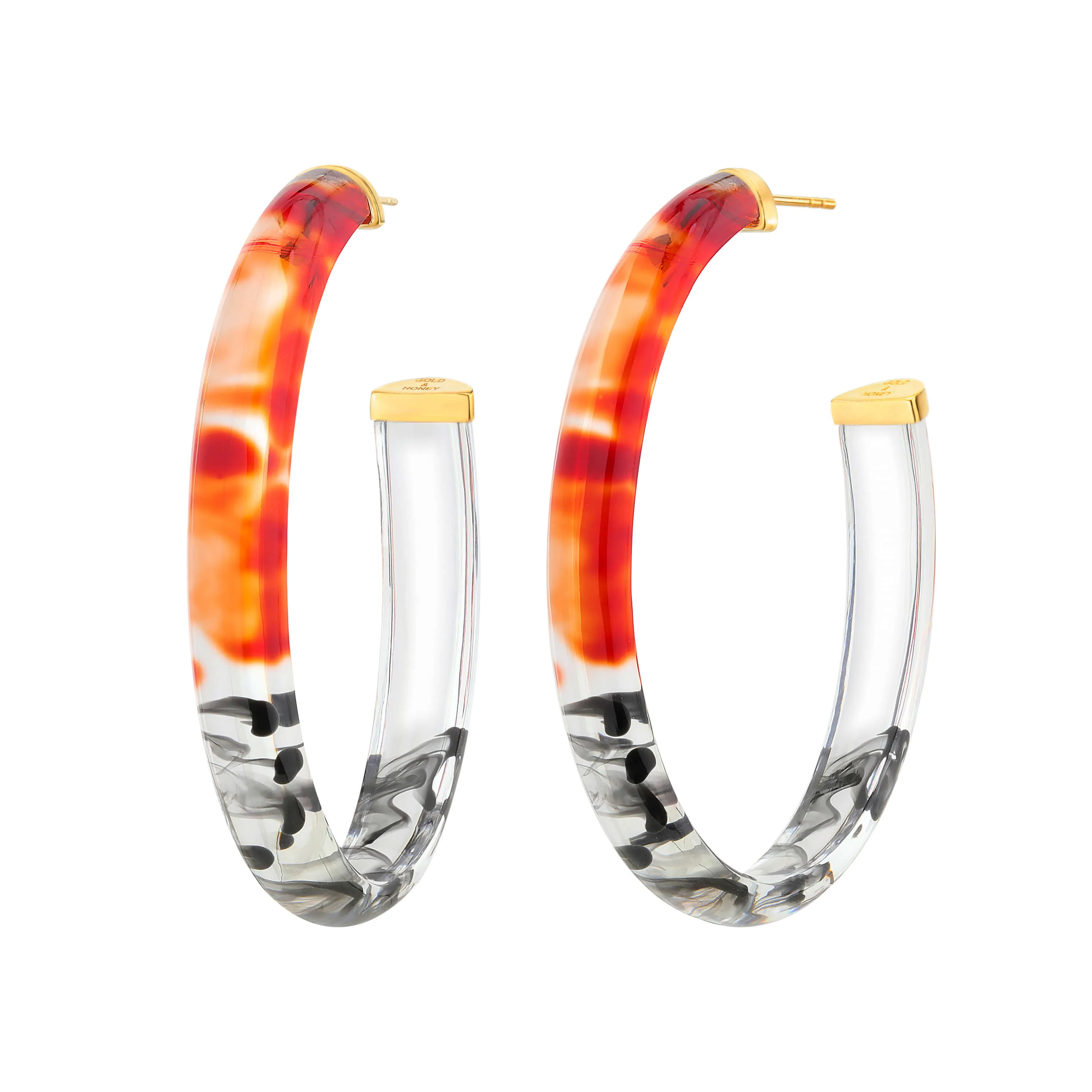 XL Oval Tie Dye Lucite Hoop Earrings in Red & Black