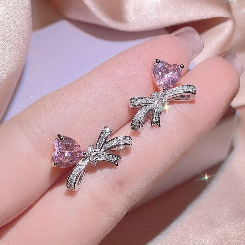 Zirconia Jewelry Bow Three Pieces Set For Women